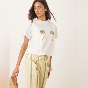 Never Fully Dressed White Cropped Tee with Palm Embroidery